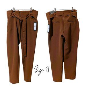 Flirtatious Brown Paperbag Waist Tie Belt Ankle Pants NWT Size 11